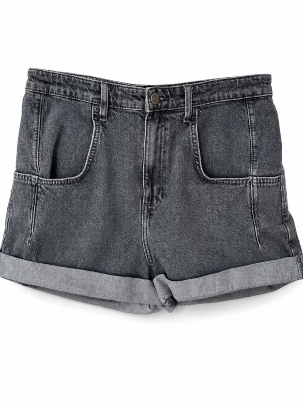 BDG High Waist Rolled Hem Denim Shorts in Washed Black - Picture 5 of 10